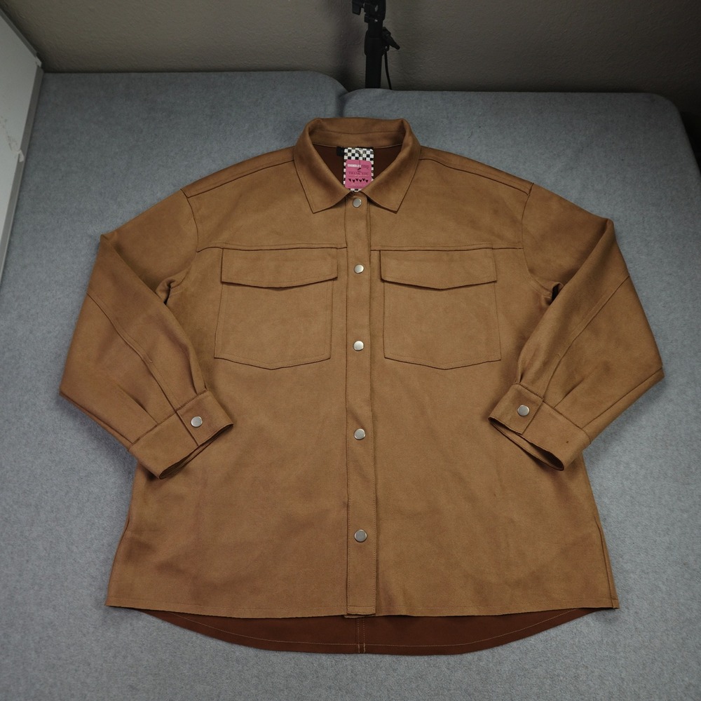 The Vintage Shop Shacket Women Medium Brown Study Sesh Faux Suede Button Down